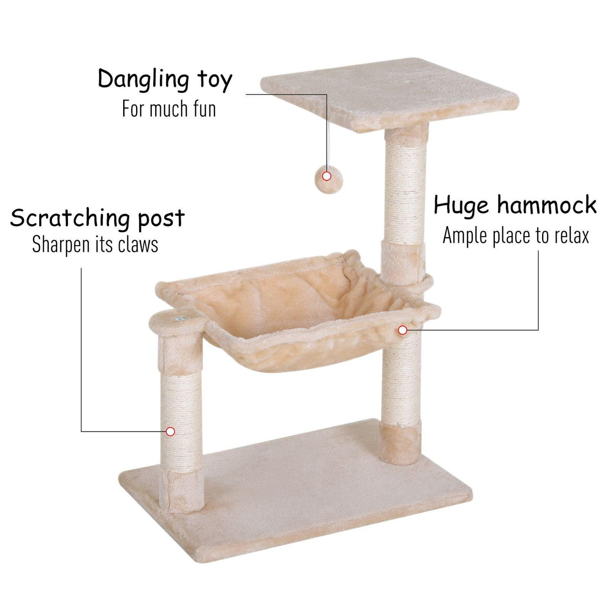 Cat Tree Hammock Bed w/ Scratching Post, 70cm - Beige - Cat Trees - Purr Wish