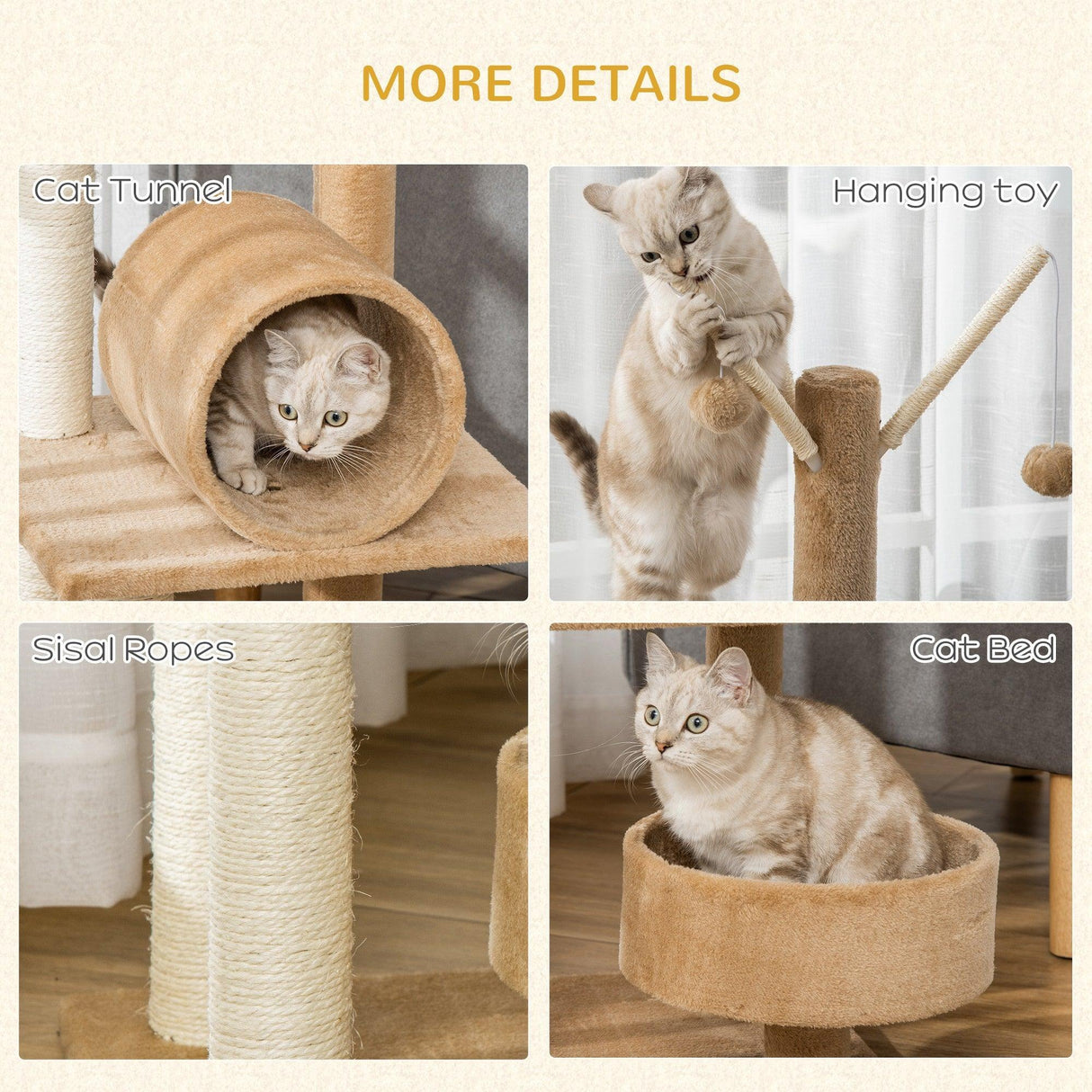 Cat Tree Tower Activity Center, 121cm - Light Brown - Cat Trees - Purr Wish
