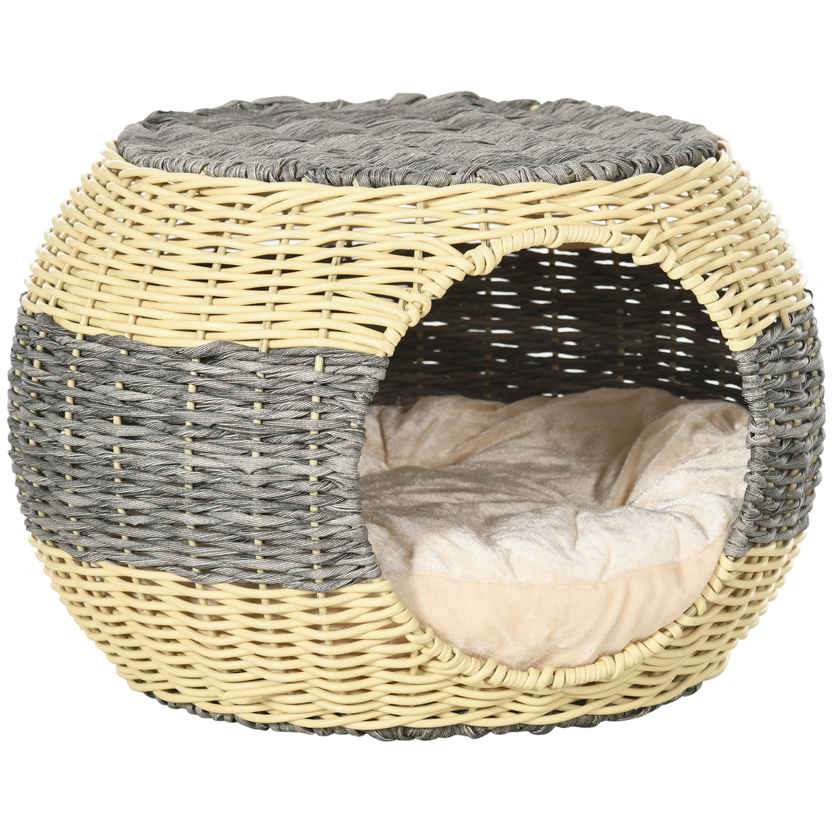 Elegant Wicker Cat House with Soft Washable Cushion, ?40 x 30cm