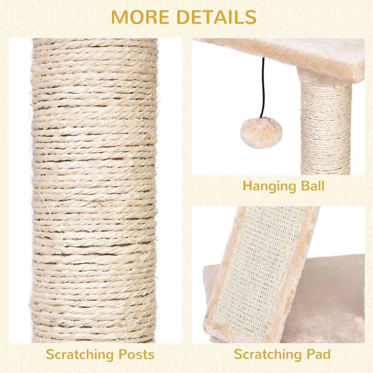 Corner Cat Tower w/ Sisal Rope Scratching Post - Beige - Cat Trees - Purr Wish