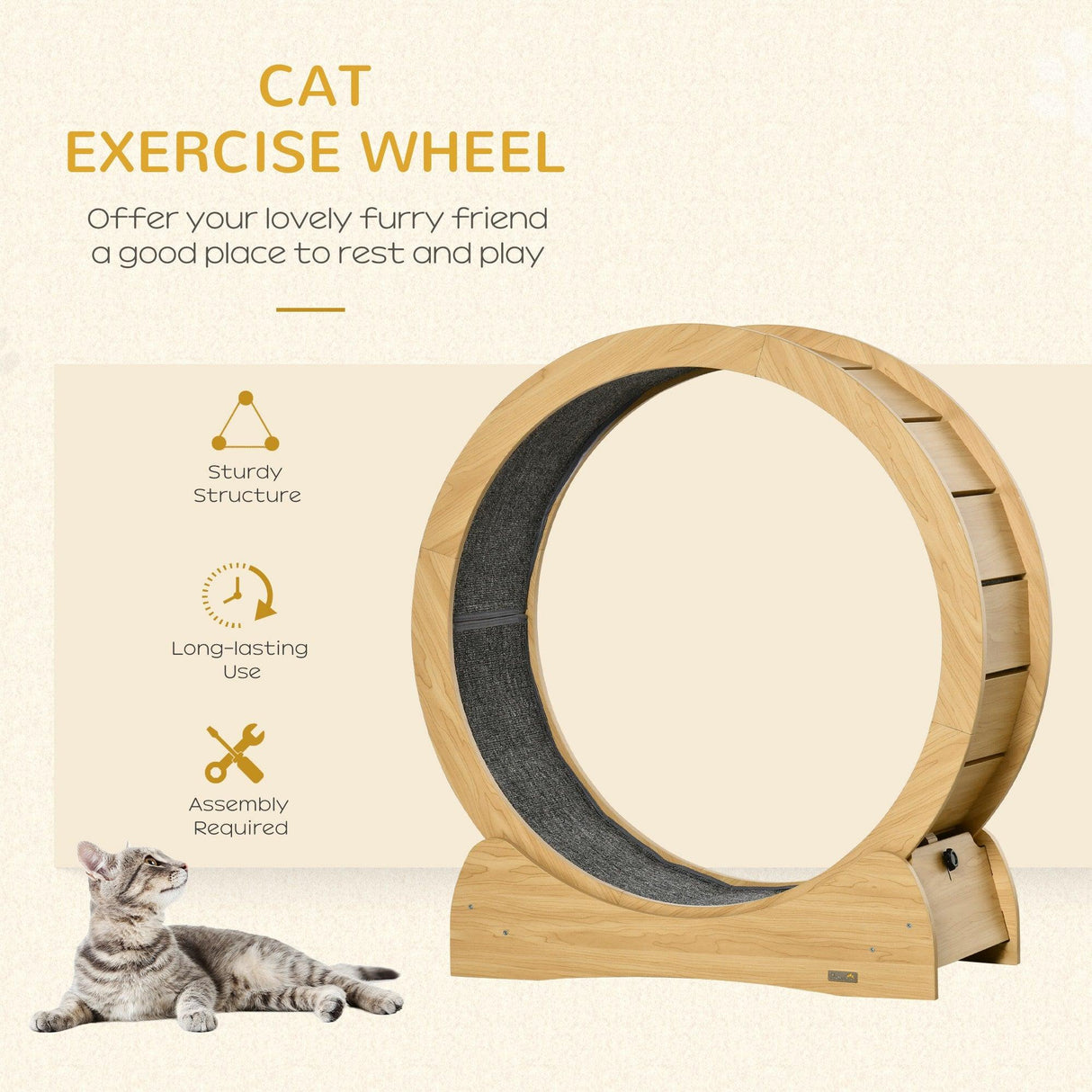 Cat Treadmill, Running Wheel for Exercise, 95cm - Natural Wood Finish - Cat Trees - Purr Wish