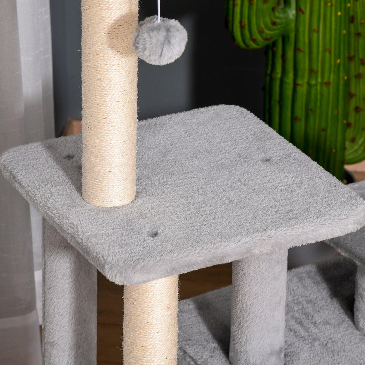 Cat Tower with Perch and Hanging Ball Toy, 114cm - Grey - Cat Trees - Purr Wish