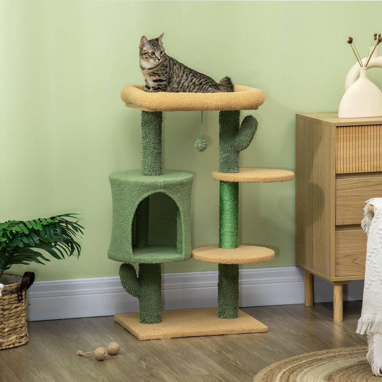 Cactus Cat Climbing Tower Activity Centre, 90cm - Green - Cat Trees - Purr Wish