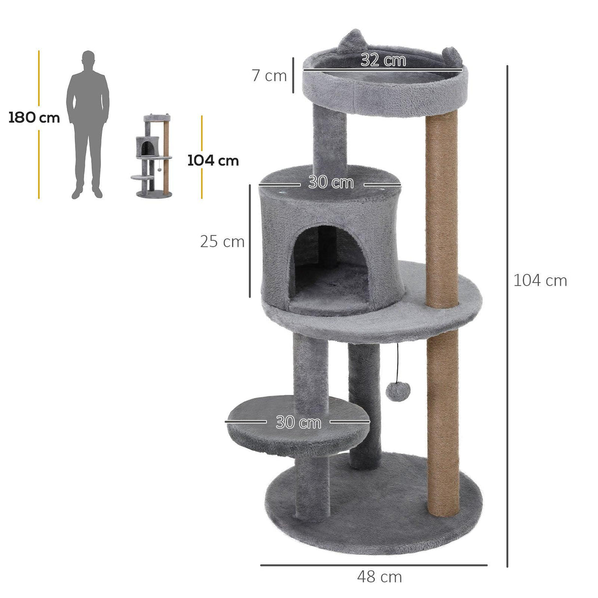 Deluxe 3-Tier Cat Condo Tower, 104cm - Grey - Cat Trees - Purr Wish