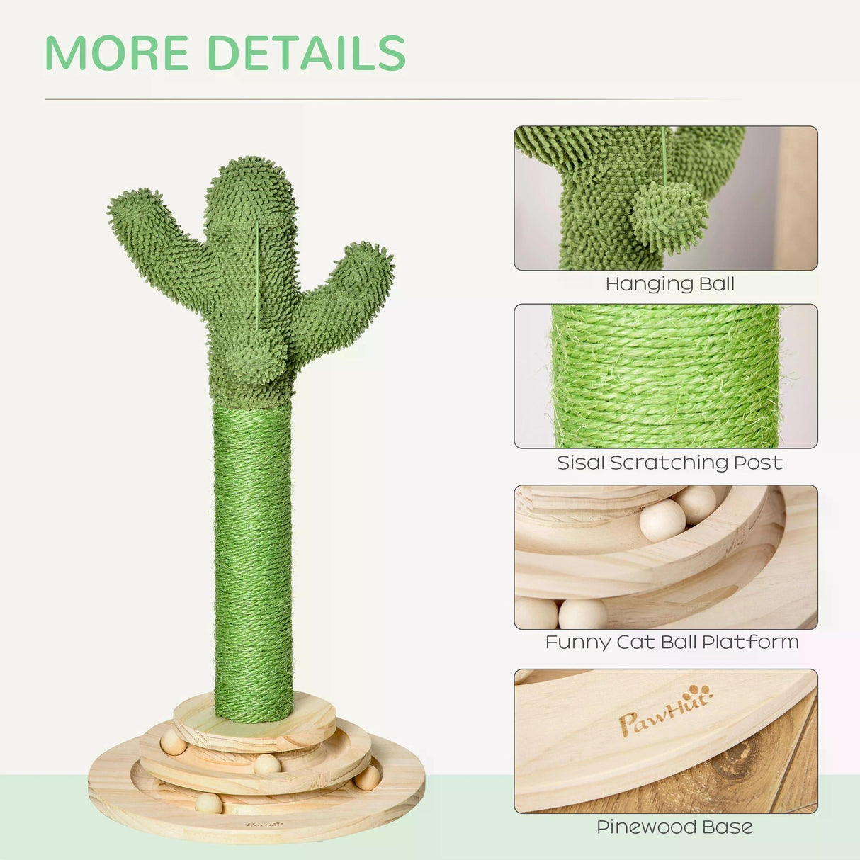 Cactus-Shaped Cat Scratching Post Tower, 60cm - Green - Cat Trees - Purr Wish