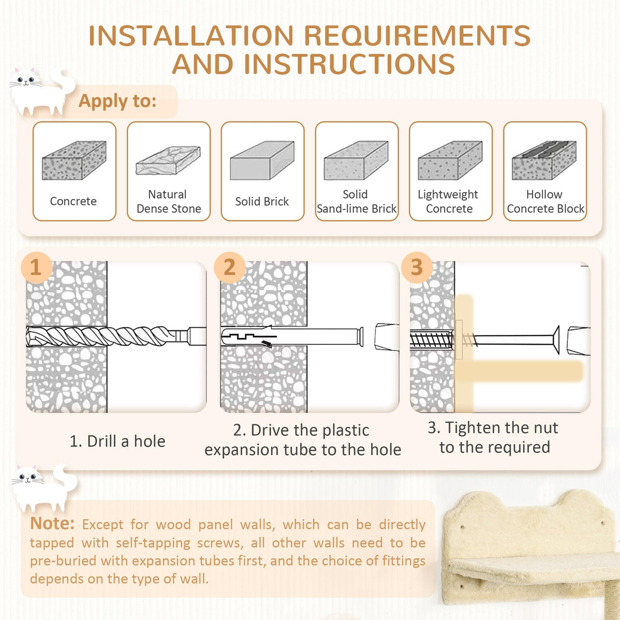 4-Piece Wall-Mounted Cat Shelf Set - Hammock, Platforms, Scratching Post, Beige - Cat Walls - Purr Wish