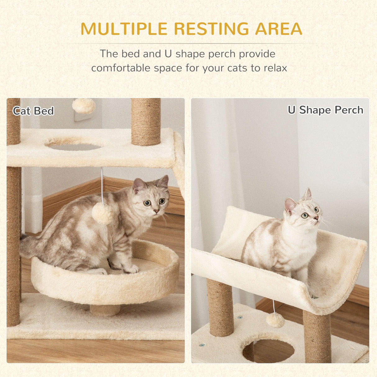 Cat Tree with Scratching Posts, 76cm - Light Brown - Cat Trees - Purr Wish