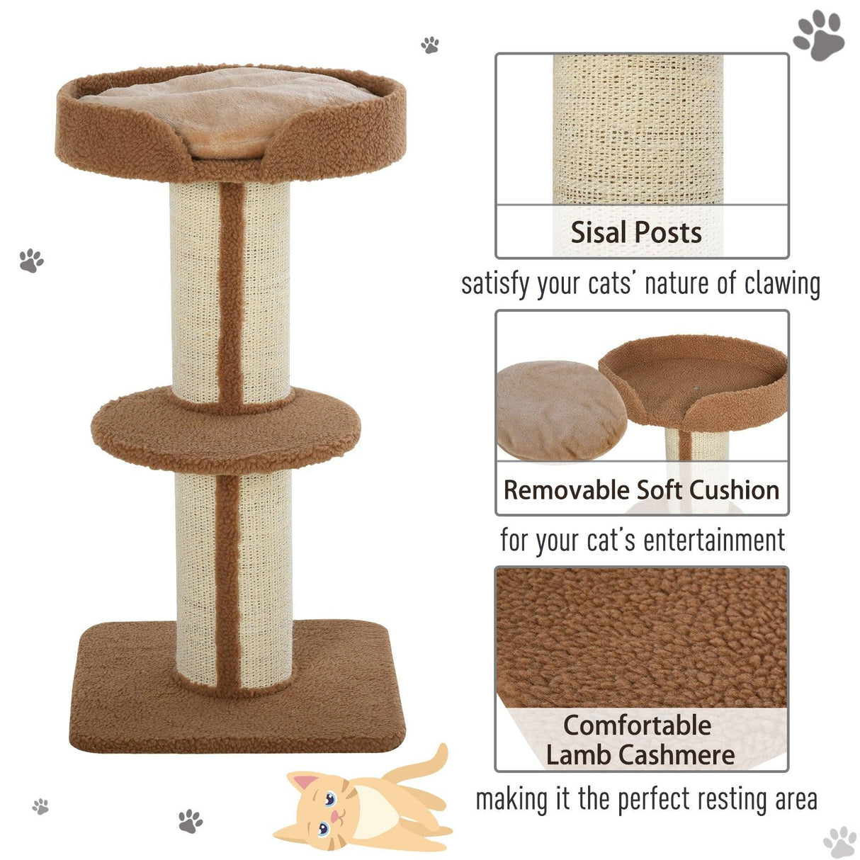 Comfortable Cat Tree Tower 91cm - Light Brown - Cat Trees - Purr Wish