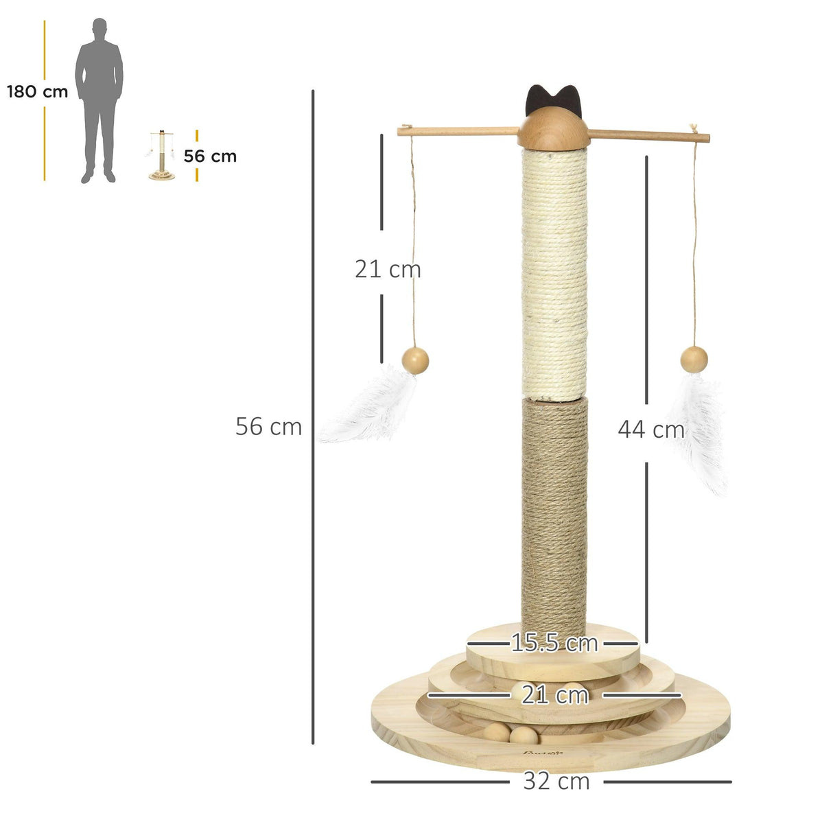 Interactive Natural Cat Tree with Ball Toy, 56cm - Natural Finish - Cat Trees - Purr Wish
