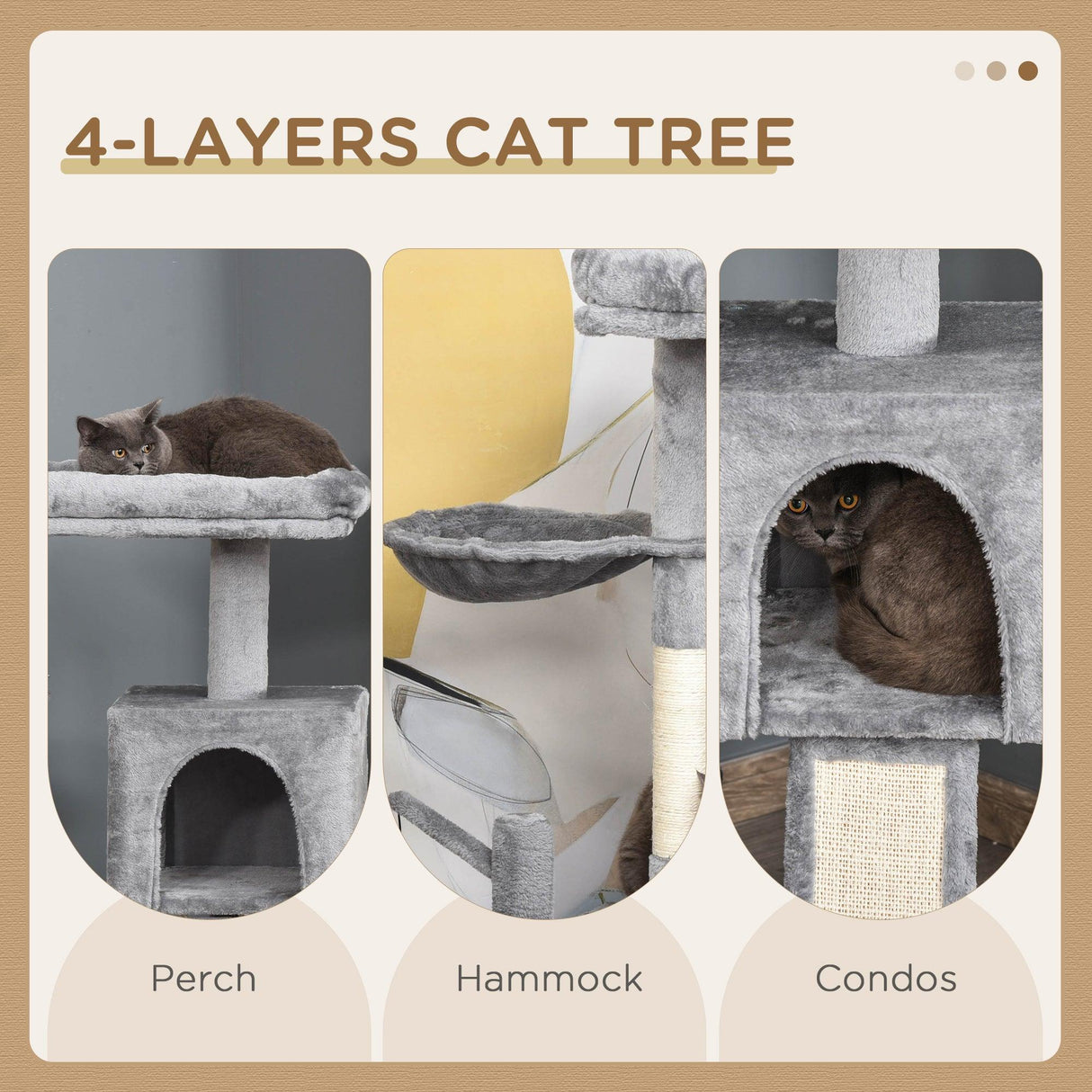 Cat Tower with Hammock and Hanging Ball Toy, 111cm - Grey - Cat Trees - Purr Wish