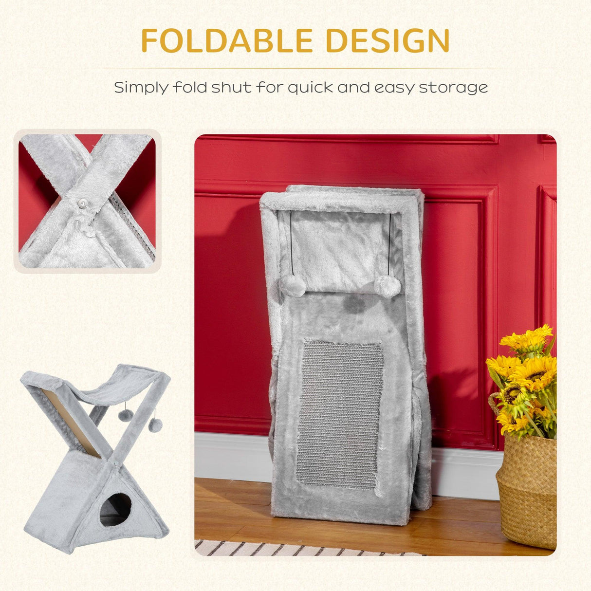 Two-Level Cat Tree Tower, 65cm - Grey - Cat Trees - Purr Wish