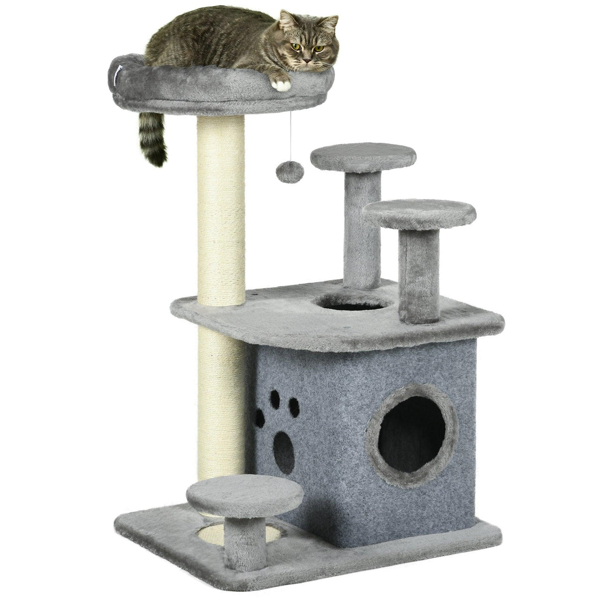 Cat Tower with Scratching Posts, Bed, House, 92cm - Grey - Cat Trees - Purr Wish