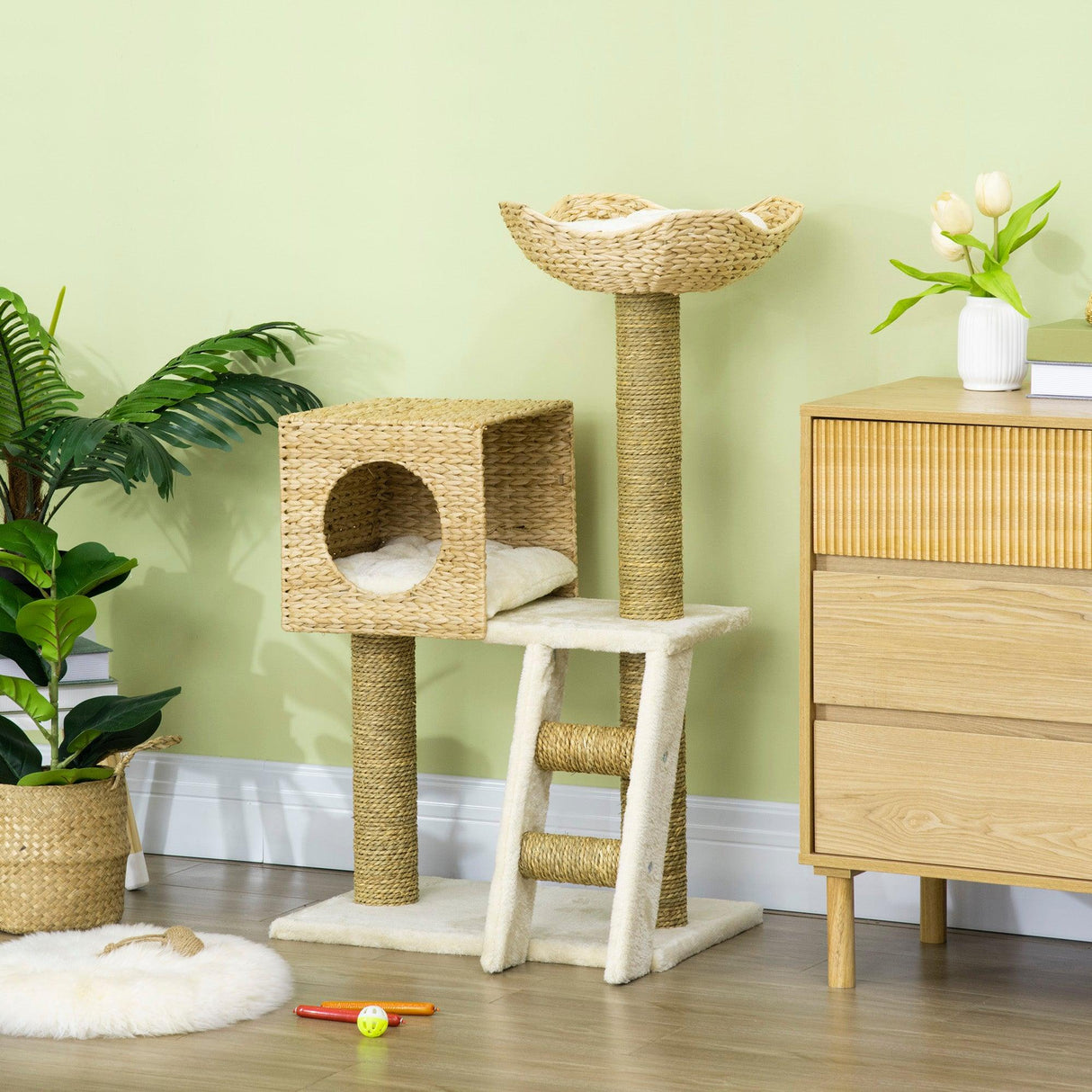 Cat Tower with Scratching Posts, Cat House, 100.5cm - Natural - Cat Trees - Purr Wish