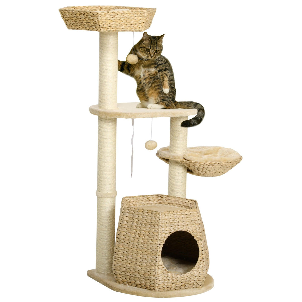 Weaved Cat Tree w/ Sisal Posts & House, 119cm - Natural - Cat Trees - Purr Wish