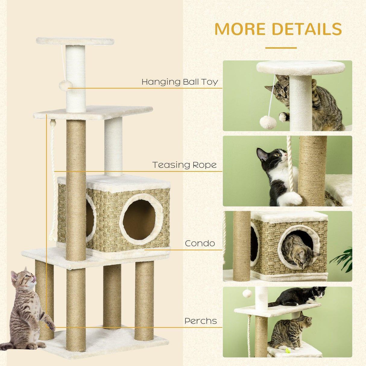 Cat Tree Climbing Tower, 128cm - Beige - Cat Trees - Purr Wish