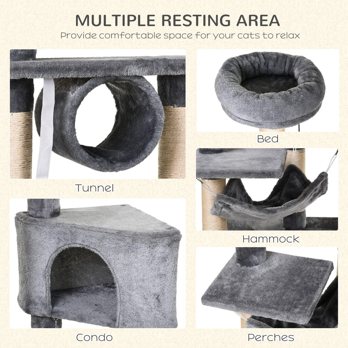 Multi-Level Cat Condo Tower, 154cm - Grey - Cat Trees - Purr Wish
