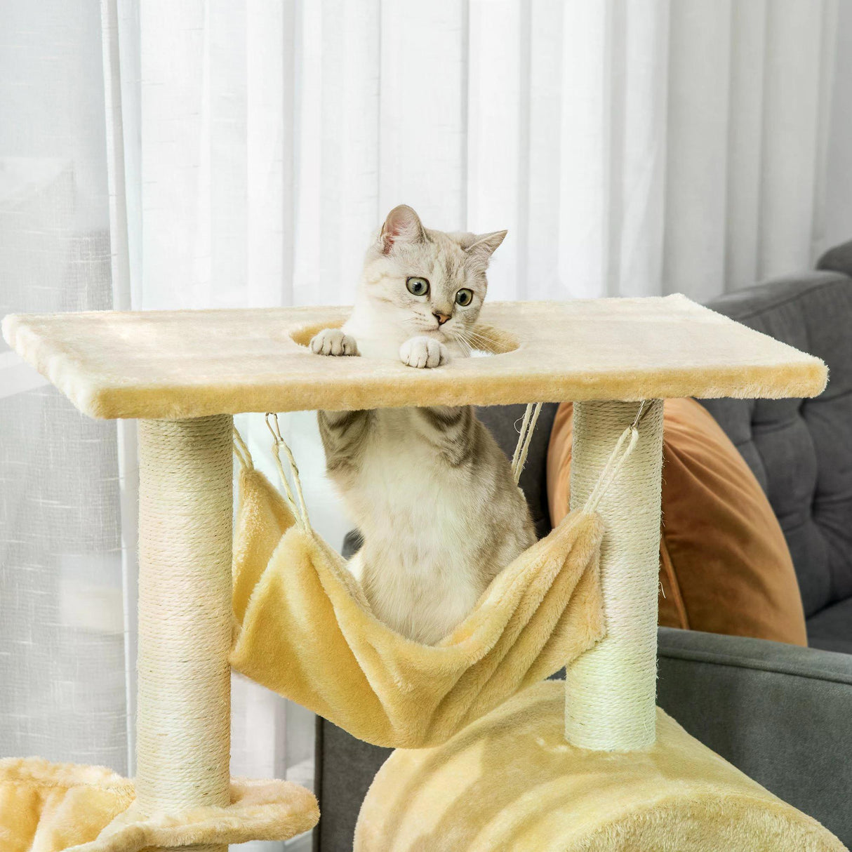 Cat Tree Tower Activity Centre w/ Hammock, 98cm - Beige - Cat Trees - Purr Wish