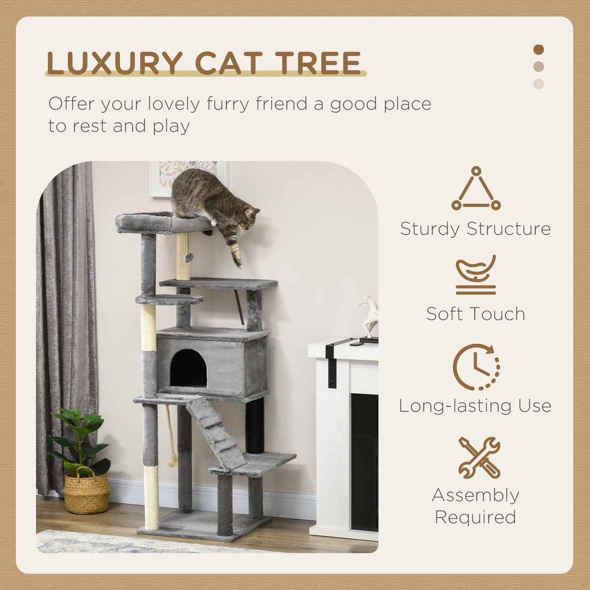 Cat Tower with Scratching Post, Cat House, 148cm - Grey - Cat Trees - Purr Wish