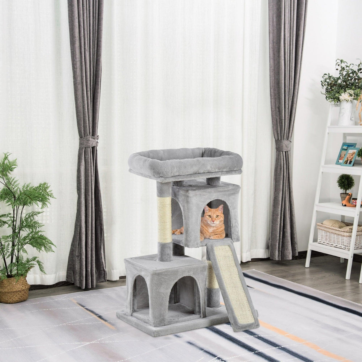 3-Tier Cat Leisure Tree, 83cm - Light Grey - Cat Trees - Purr Wish