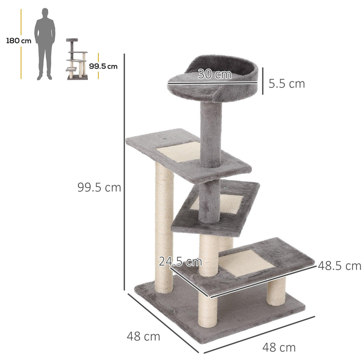 Multi-Level Cat Climbing Tower, 99.5cm - Grey - Cat Trees - Purr Wish