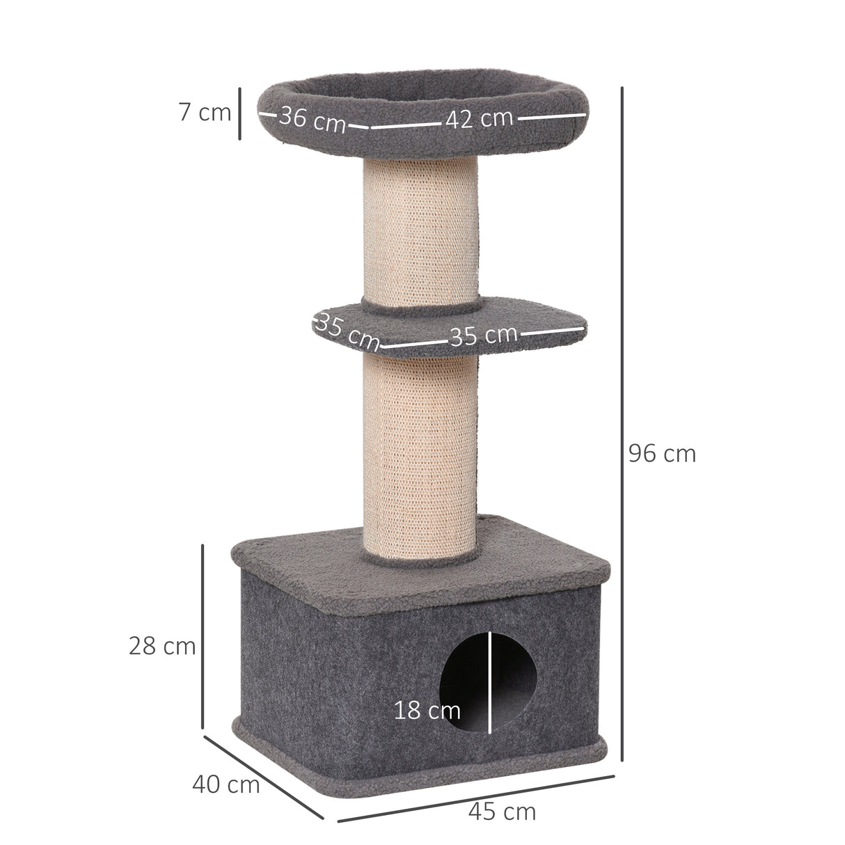 Grey Multi-Level Cat Tower with Plush Perches
