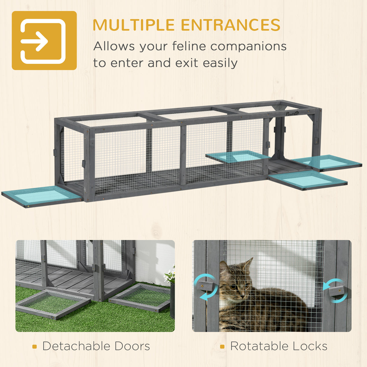 Extra Long Cat Tunnel with Multiple Entrances, 150cm, Dark Grey