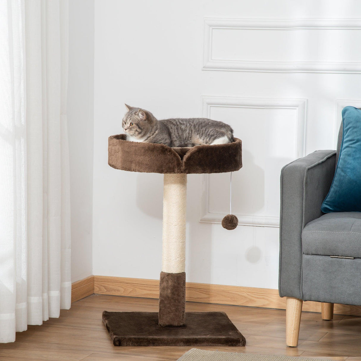 Cat Tree w / Sisal Scratching Post & Ball Toy - Brown - Cat Trees - Purr Wish