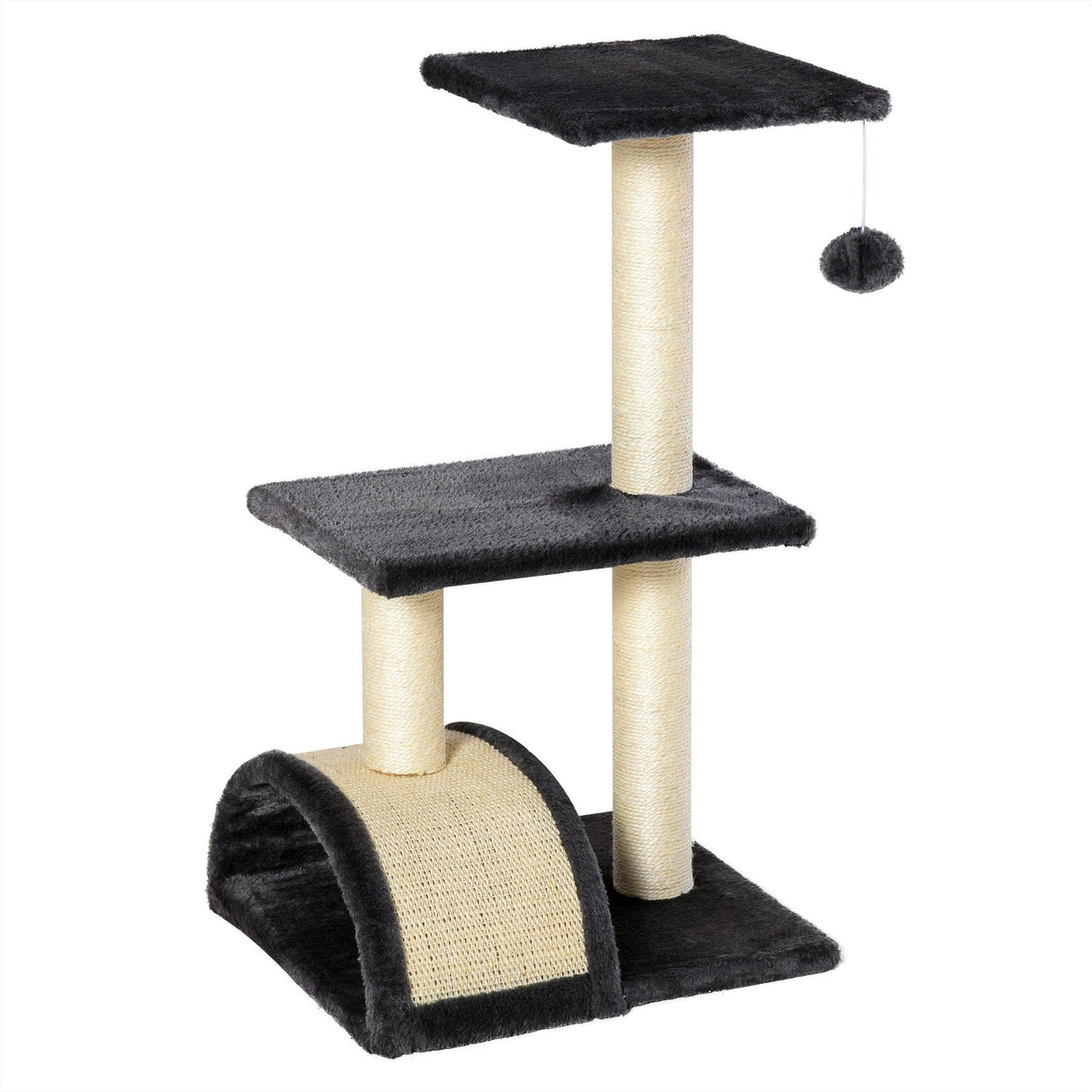Cat Tower with Scratching Post Pad and Hanging Ball, 72cm - Black - Cat Trees - Purr Wish