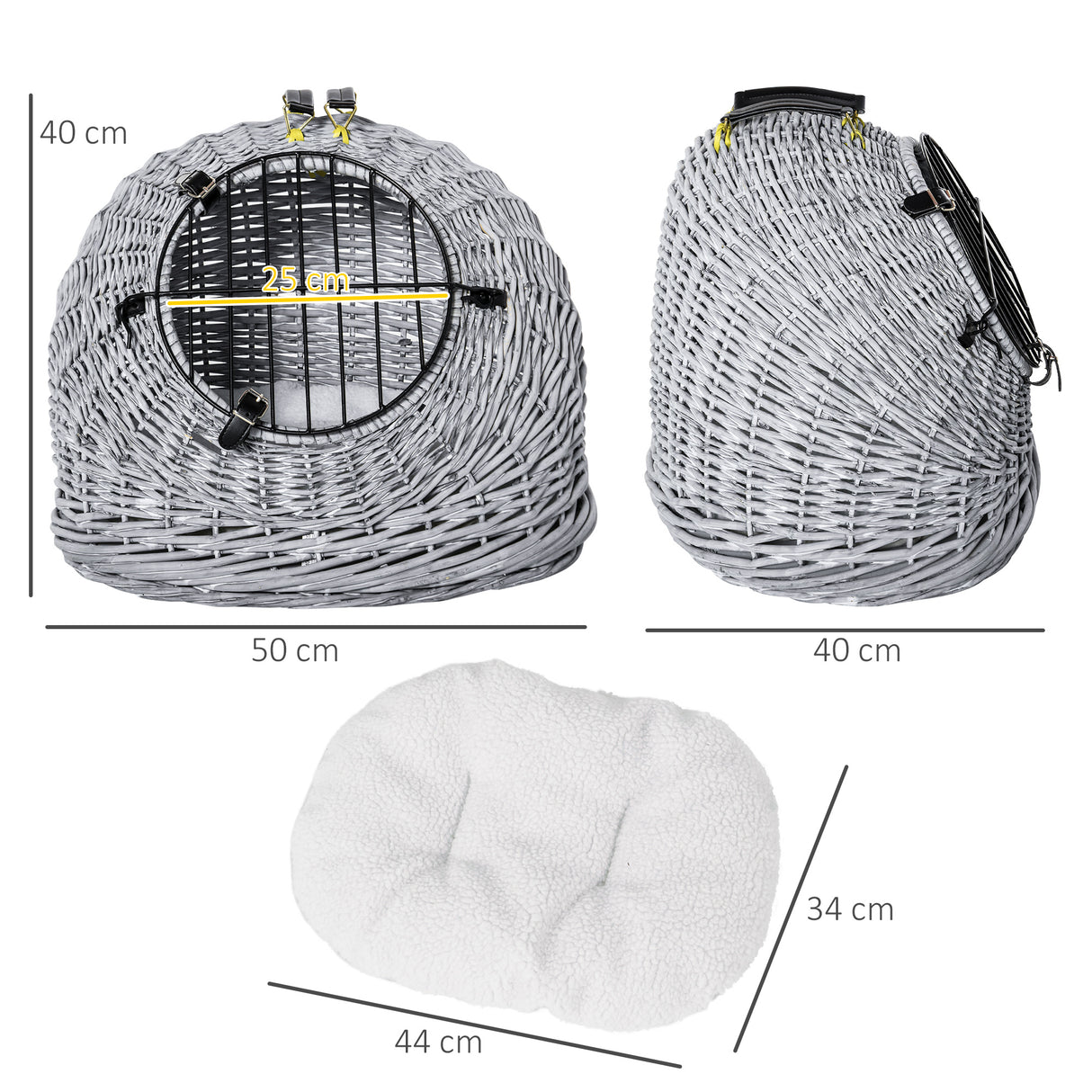 Grey Portable Pet Carrier Basket Bed 50 x 40 x 40cm