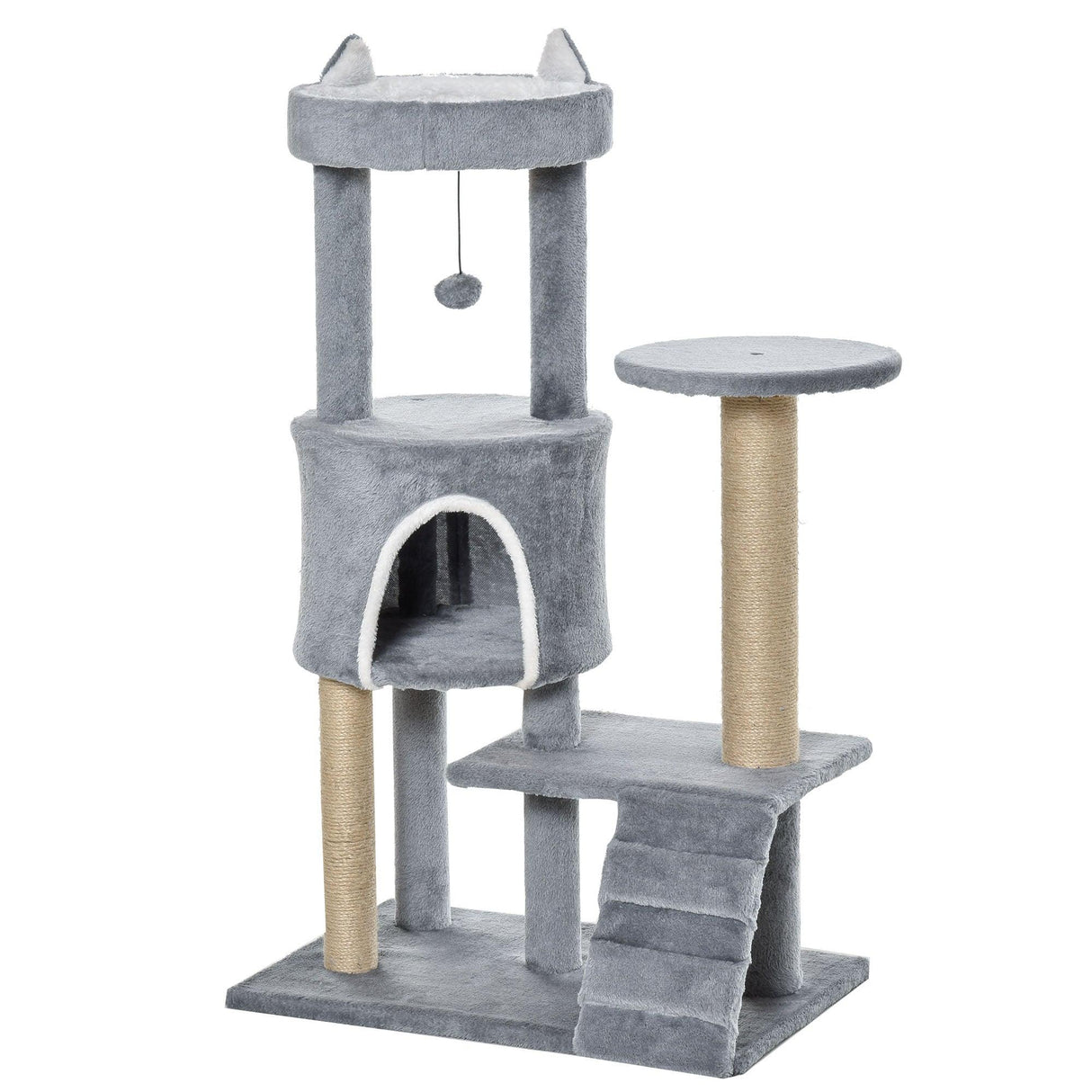Multi-Platform Cat Tree Condo with Scratching Post, 100cm - Grey - Cat Trees - Purr Wish
