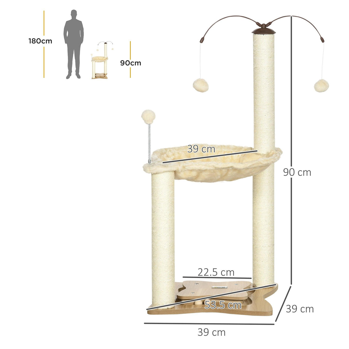 Cat Tree Kitten Play Tower with Hammock, 90cm - Beige - Cat Trees - Purr Wish