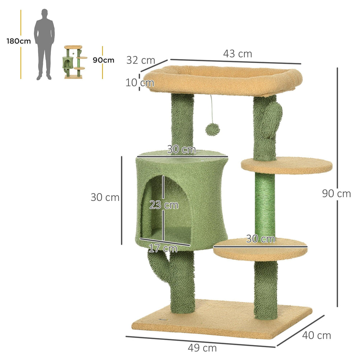 Cactus Cat Climbing Tower Activity Centre, 90cm - Green - Cat Trees - Purr Wish