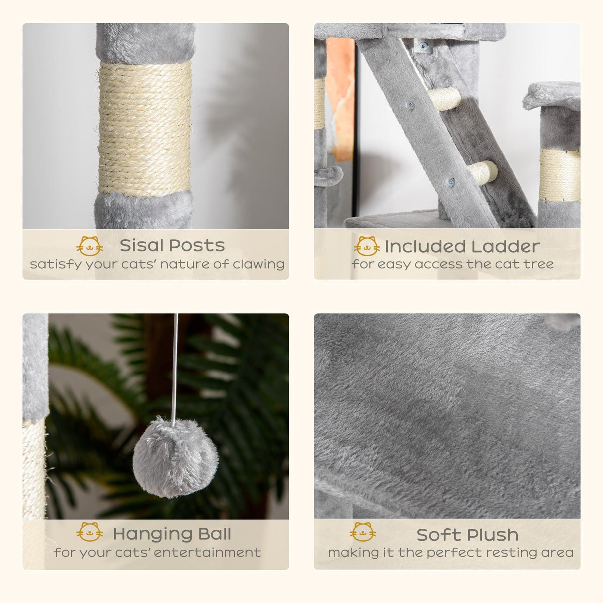 Adjustable Height Cat Tree, 240-260cm - Light Grey - Cat Trees - Purr Wish