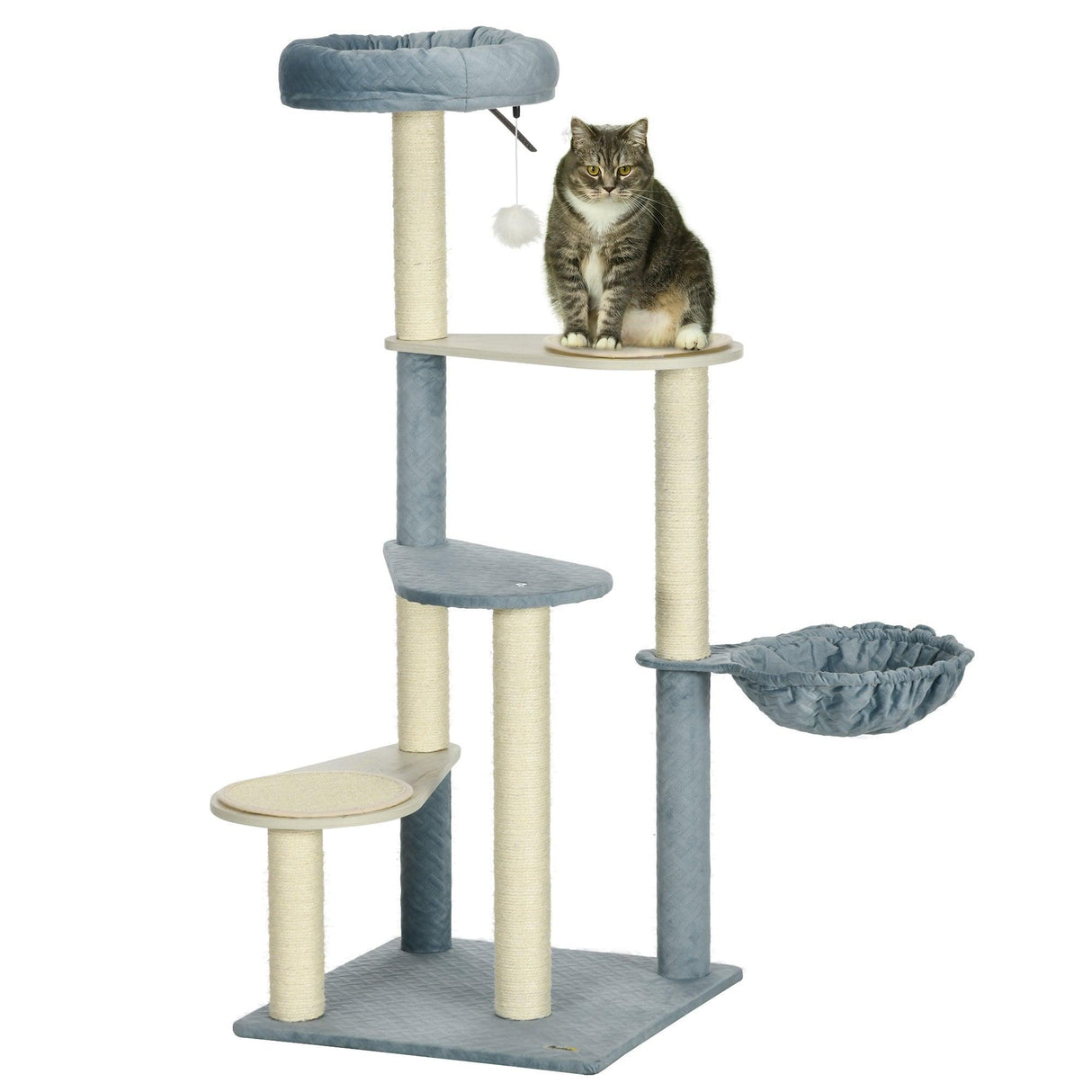 Indoor Cat Tree, Scratching Posts, Hammock, Cat Bed, 118.5cm - Grey Blue - Cat Trees - Purr Wish