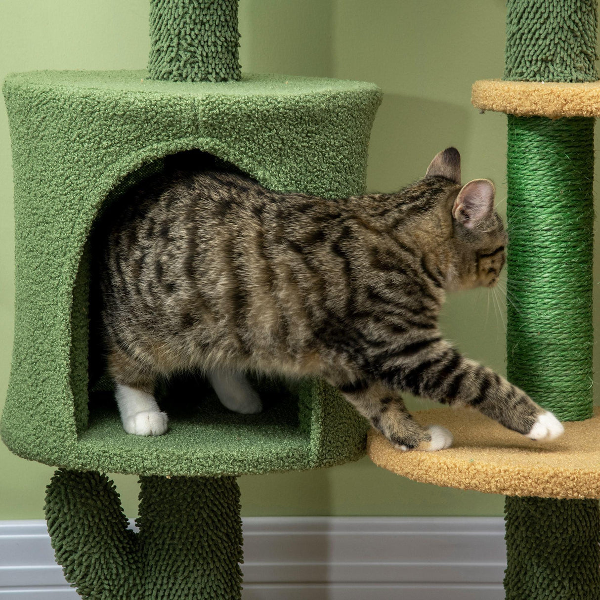 Cactus Cat Climbing Tower Activity Centre, 90cm - Green - Cat Trees - Purr Wish