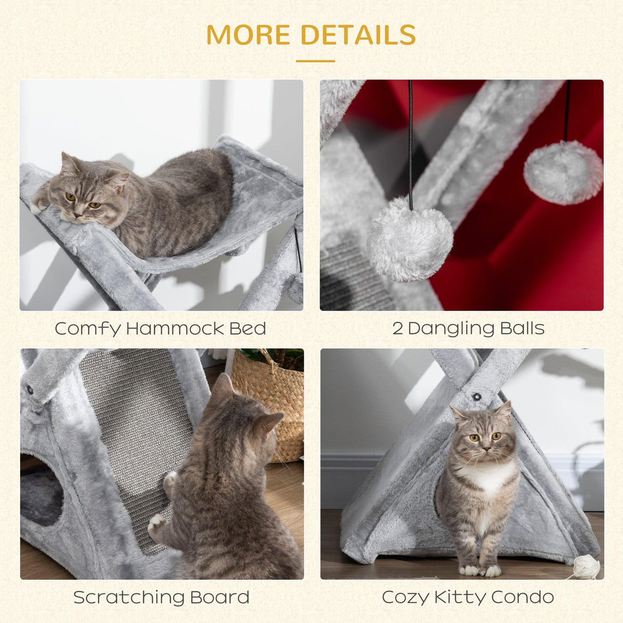 Two-Level Cat Tree Tower, 65cm - Grey - Cat Trees - Purr Wish