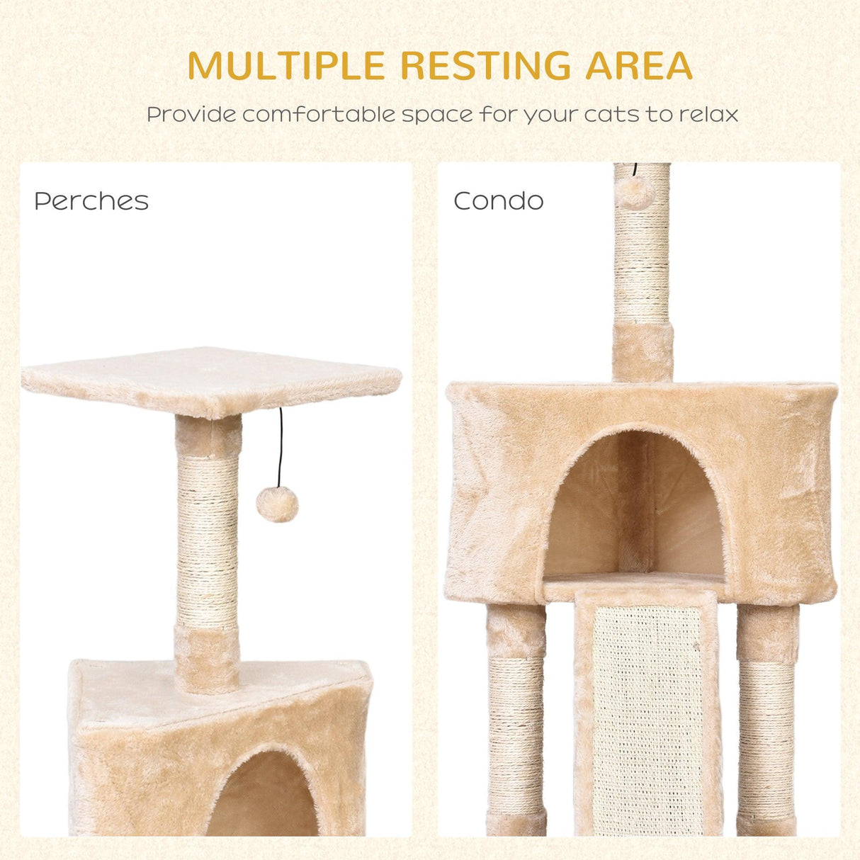 Corner Cat Tower w/ Sisal Rope Scratching Post - Beige - Cat Trees - Purr Wish