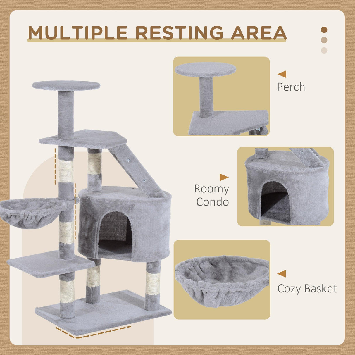 Cat Scratching Post Climbing Tower, 125cm, Grey - Cat Trees - Purr Wish