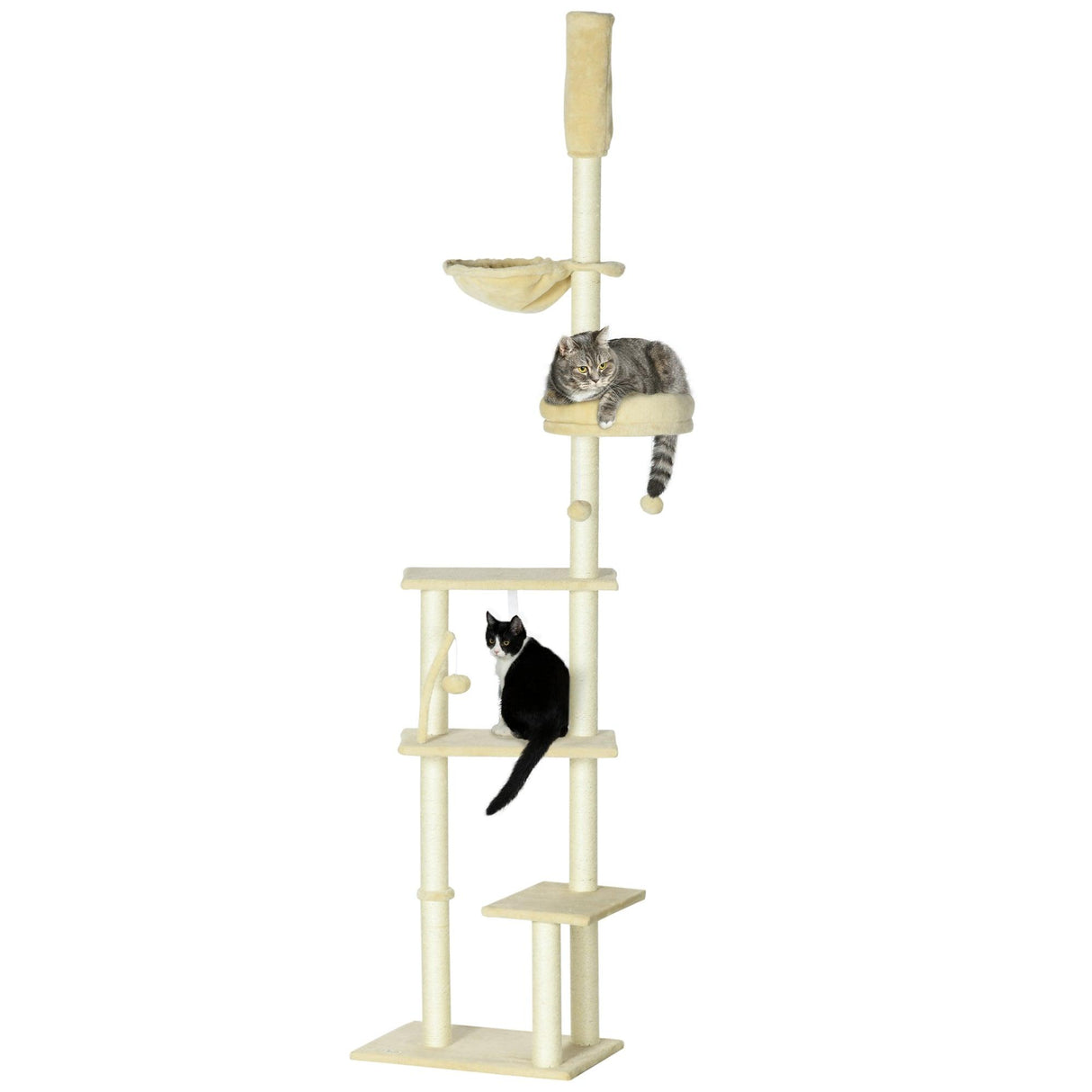 6-Tier Floor-to-Ceiling Adjustable Cat Tree, 230-250cm - Beige - Cat Trees - Purr Wish