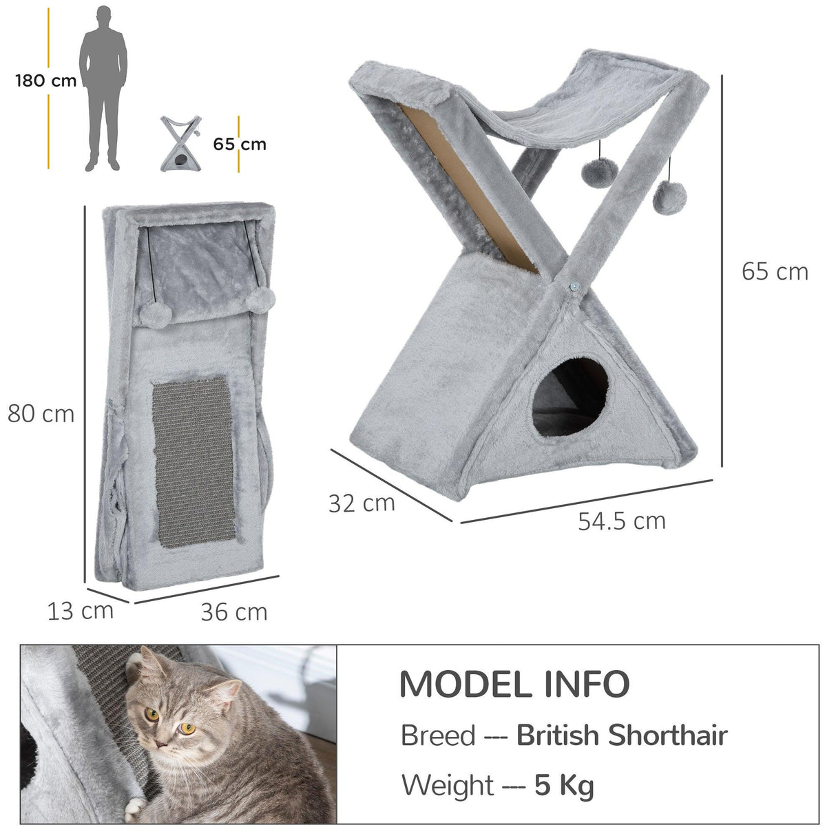 Two-Level Cat Tree Tower, 65cm - Grey - Cat Trees - Purr Wish