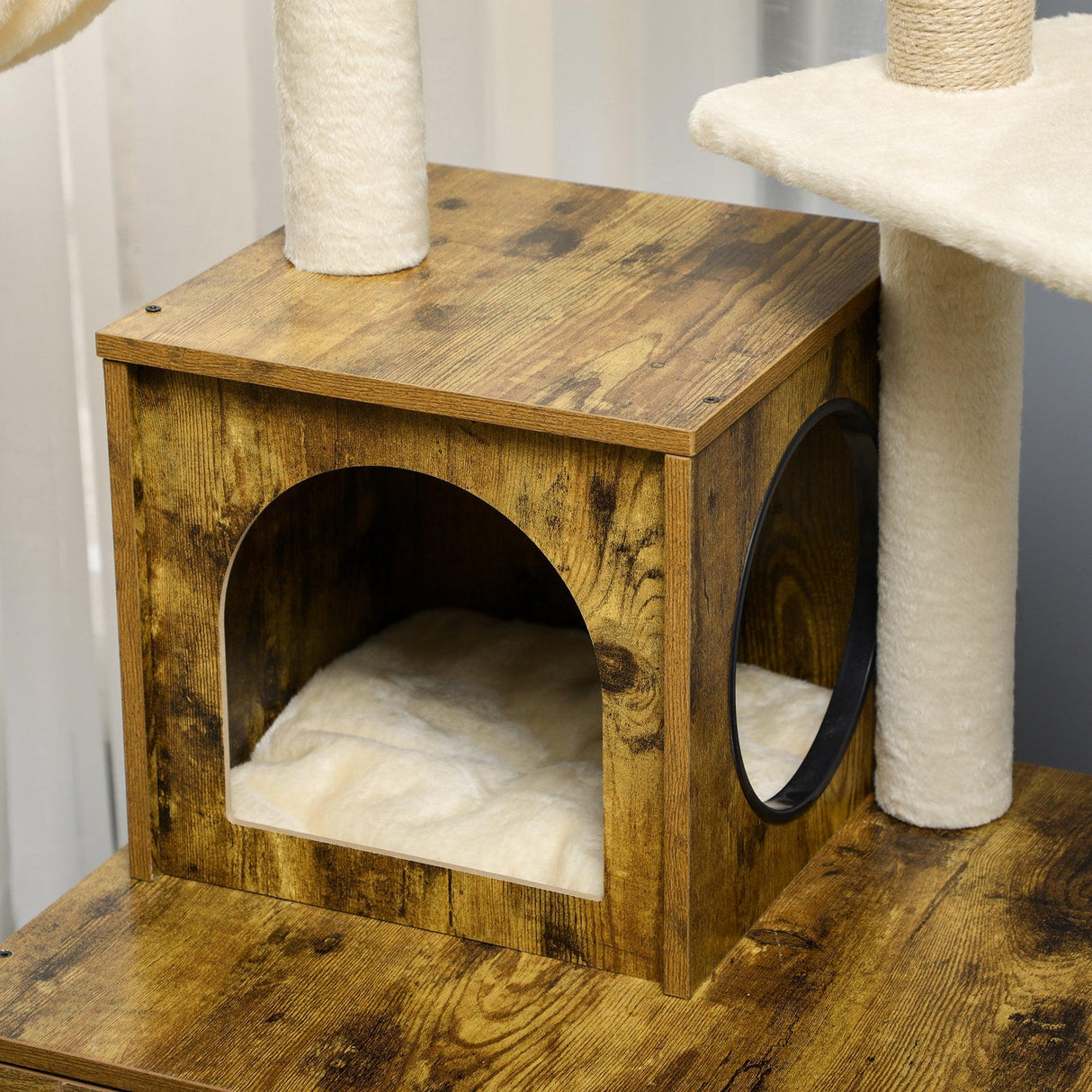 Cat Litter Enclosure w/ Cat Tree, 138cm - Rustic Brown - Cat Trees - Purr Wish