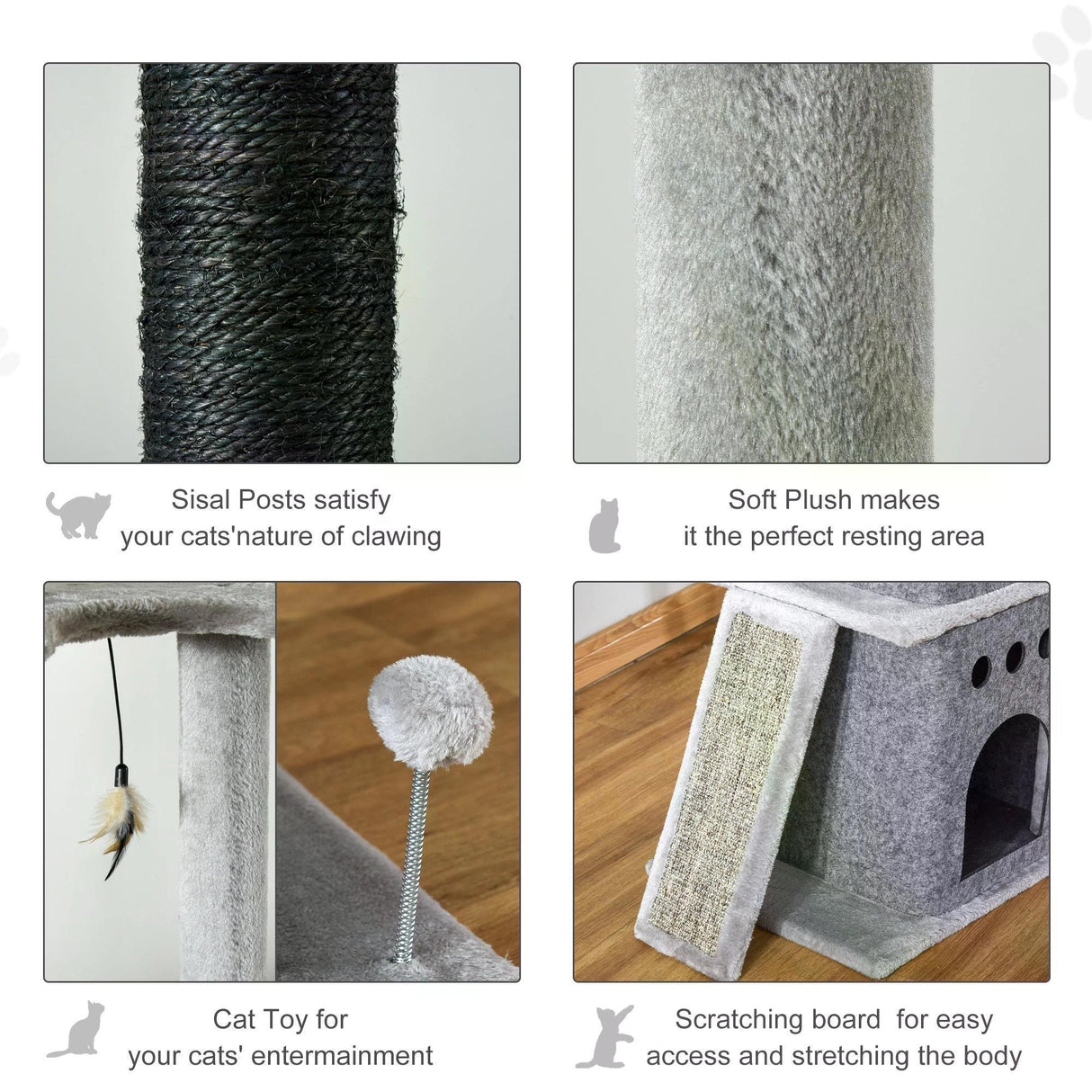 Adjustable Cat Climbing Toy Tree 255cm with Double Condo Grey - Cat Trees - Purr Wish