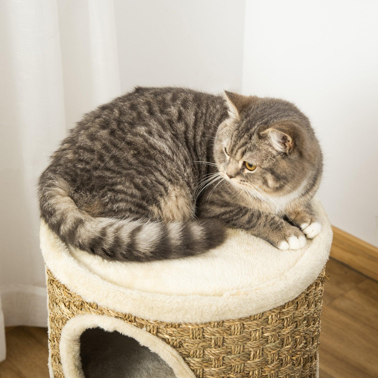 Sisal & Seaweed Rope Cat Scratching Barrel Tower, 70cm - Natural - Cat Trees - Purr Wish