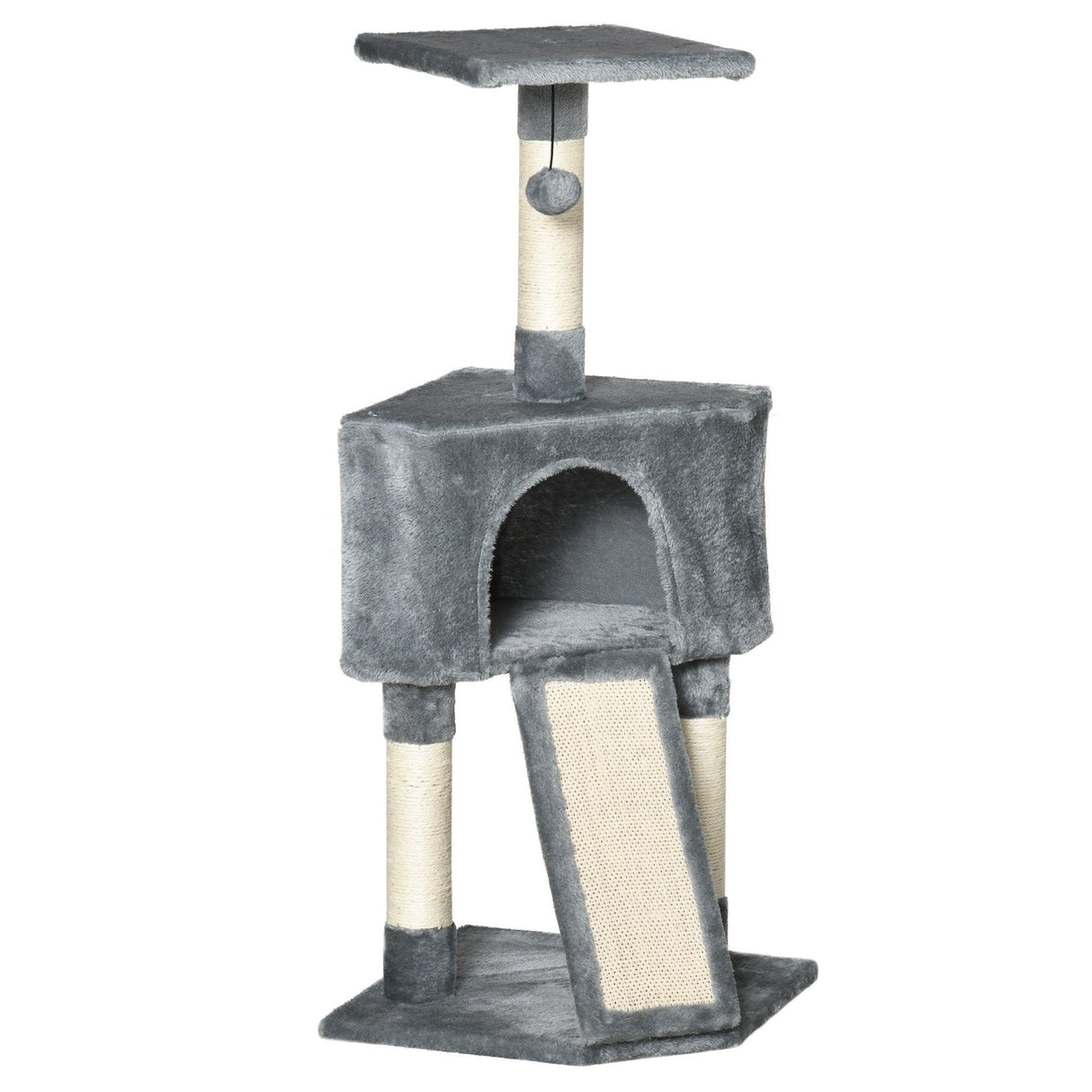 Corner Cat Tower w/ Sisal Rope Scratching Post, 98cm - Grey - Cat Trees - Purr Wish