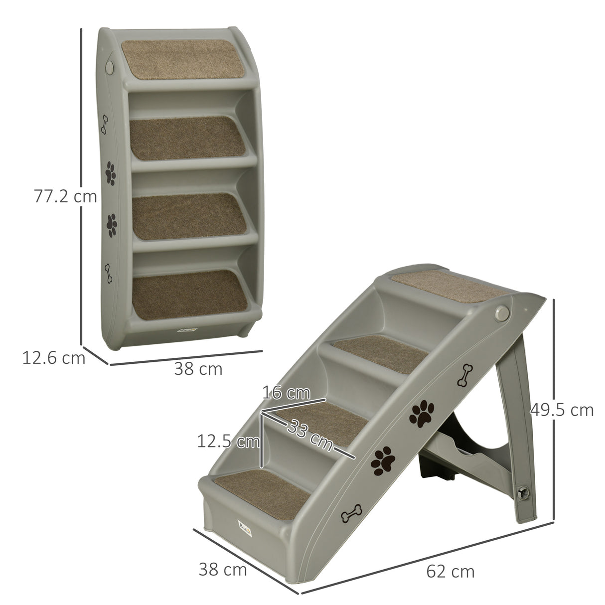 Foldable Pet Stairs for Cats, Grey, 62cm