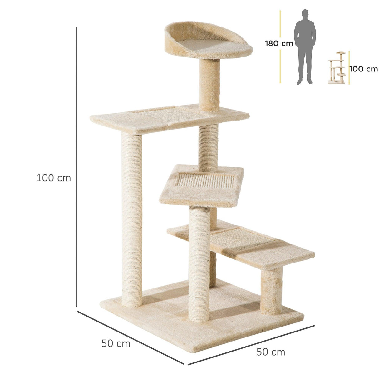 Sisal Cat Tree Scratching Post Climbing Tower, Beige - Cat Trees - Purr Wish