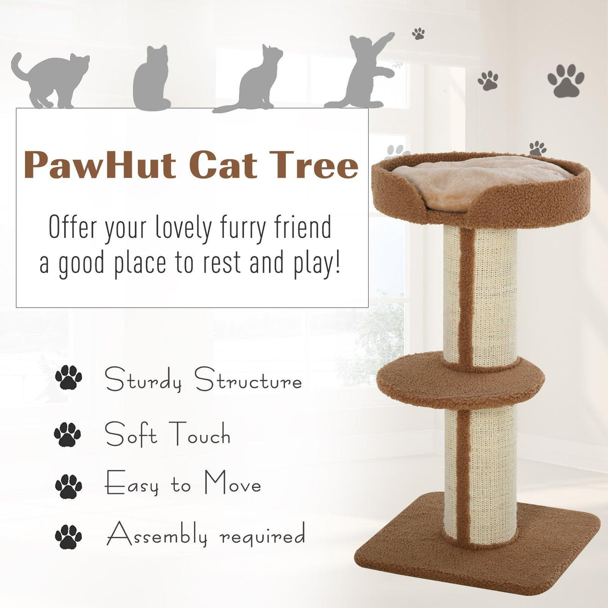 Comfortable Cat Tree Tower 91cm - Light Brown - Cat Trees - Purr Wish