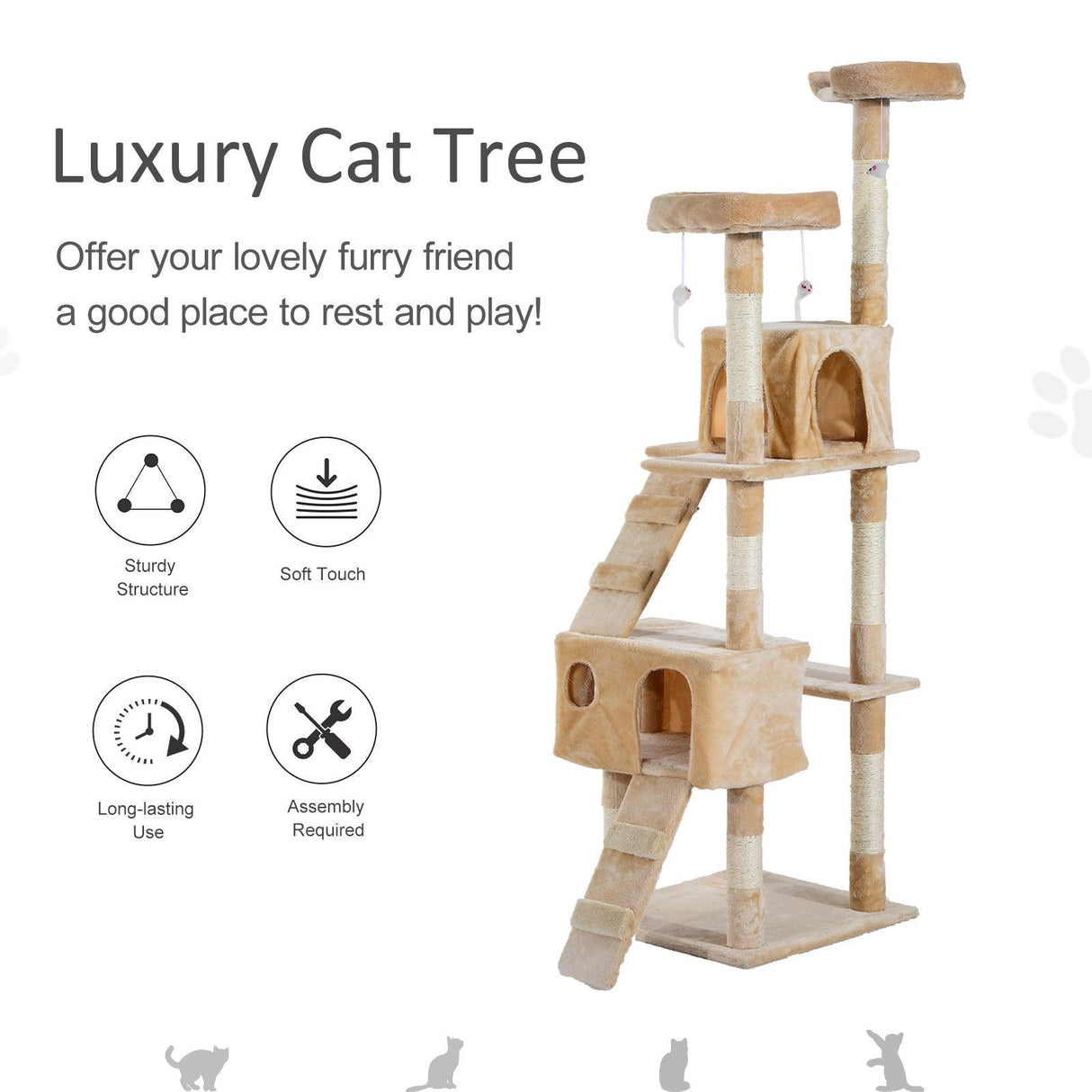 Cat Tree Climbing Tower Activity Center, 170cm - Cream White - Cat Trees - Purr Wish
