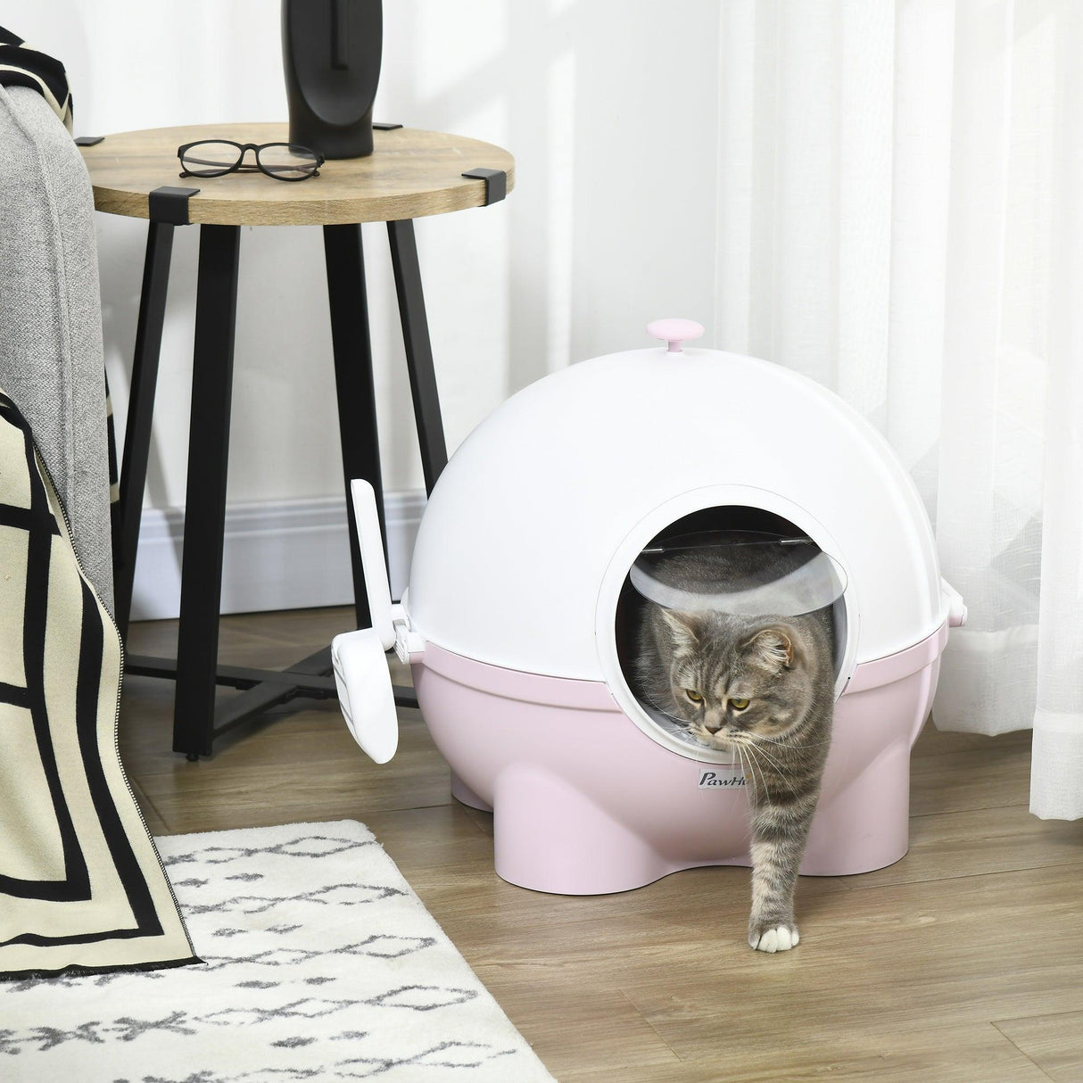 Enclosed Cat Litter Box with Lid, Scoop, Front Entrance - Pink - Cat Litter Trays - Purr Wish