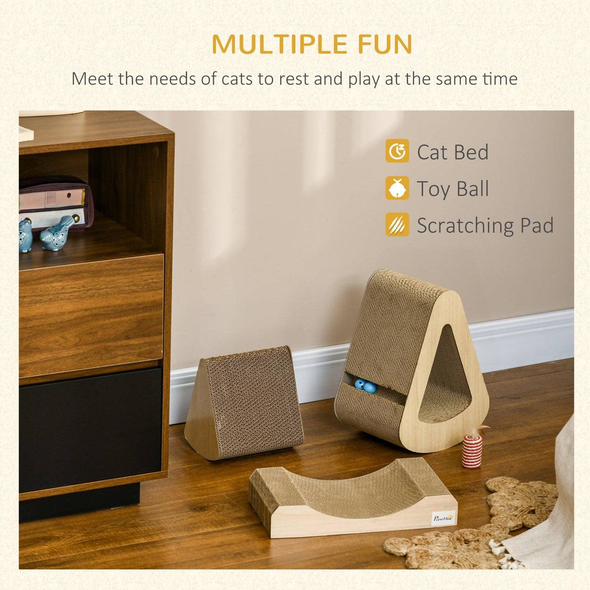 Cat Scratcher with Catnip, Toy Ball, 39Hcm - Sand Brown - Cat Scratchers - Purr Wish